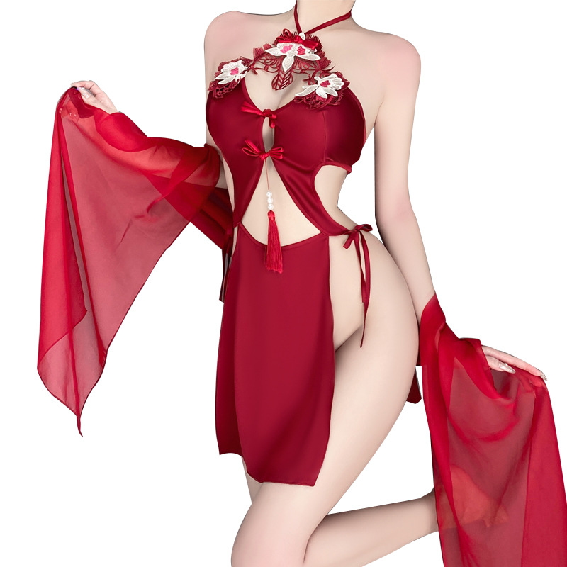 Rétro - style lingerie sexy pour femmes: licou - cou avec cravate - Détails en hausse, broderie délicate, pure - encore - style séduisant, creux - conception hors et dos, dans un uniforme - look inspiré 4291price:$169.99