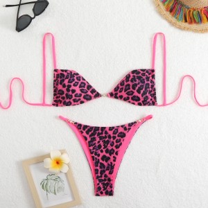 Sexy Leopard Imprimer le maillot de bain Bikini pour les femmes, exsuder un sentiment de luxe. Convient pour la plage et les sources chaudes. À travers-Article de maillot de bain Border QT25055 Prix:$79,99