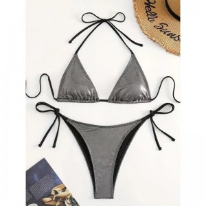 Nouveau 2025 européen et américain-style solide-couleur laced sexy deux-Swimsuit pour femmes. Trois-Pièces Bikini de plage en couleur métallique 8865 Prix:$79,99