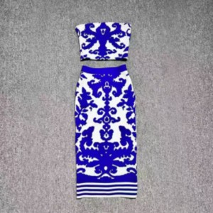 Summer Jacquard Knit Bustier, tricot Jacquard Hip-Ensemble de jupe de longueur